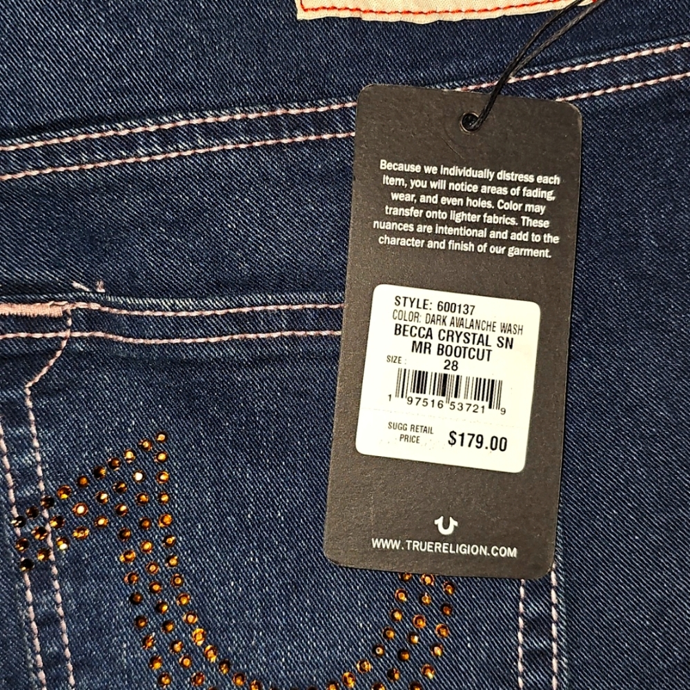 True Religion Womens Becca Crystal Mid Rise Bootcut Jeans 28 or 29 - Picture 7 of 8